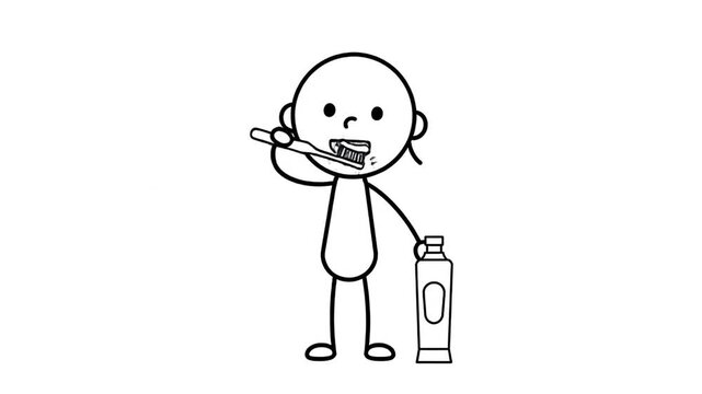 Stick Figure Brushing Teeth With Toothbrush And Toothpaste Isolated On White Background Fun Cartoon Animation