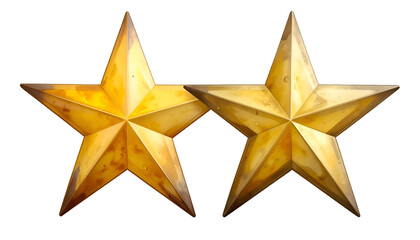 Two five-pointed stars, golden and weathered, against a transparent black background