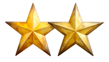 Two five-pointed stars, golden and weathered, against a transparent black background