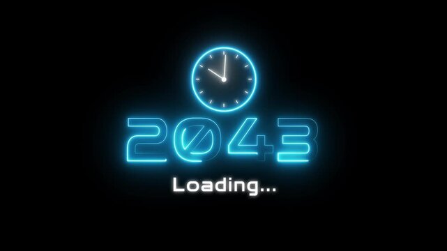 New year 2043 loading animation. Neon new year text animation. New year timer clock icon animation.