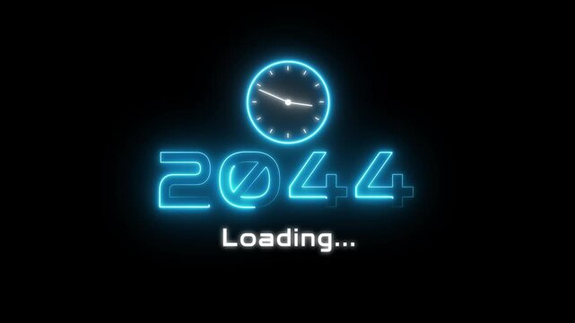 New year 2044 loading animation. Neon new year text animation. New year timer clock icon animation.