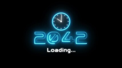 New year 2042 loading animation. Neon new year text animation. New year timer clock icon animation.