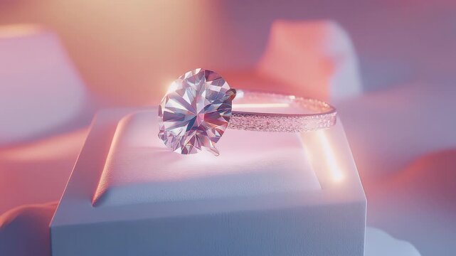 Oval Cut Diamond Engagement Ring On Display Pedestal With Soft Ambient Lighting
