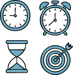 Vector illustration of a clock, hour, minute, and second hands on the dial face, symbolizing time, business, and daily routine