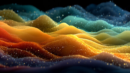 Layered neon gradient waves with particle effects and glowing transitions, abstract digital background generated AI