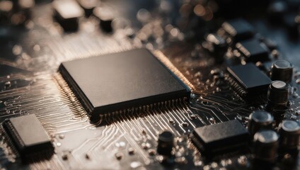 Close-up of circuit board with central processor
