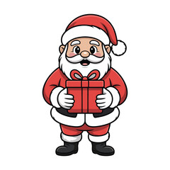 Happy santa claus holding a red gift box ready for christmas season celebration