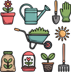 Cute Hand-Drawn Gardening and Horticulture Vector Icons