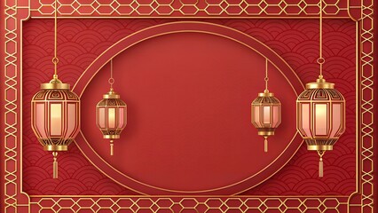 Gold and Red Lantern Top Border on Clean Minimal Background