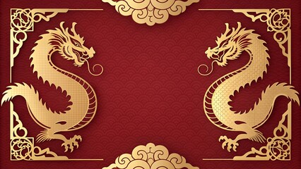 Gold Paper-Cut Dragon Frame with Blank Central Space