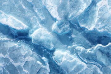 Aerial Frozen Ice Texture with Blue Cracks and Frost Details