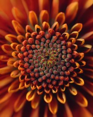 Macro Close-up of Vibrant Red Orange Flower Petals and Center Pattern