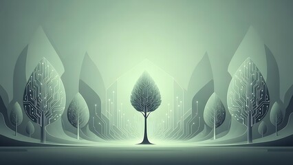 Innovative digital trees symbolize ecological harmony and technological advancement.