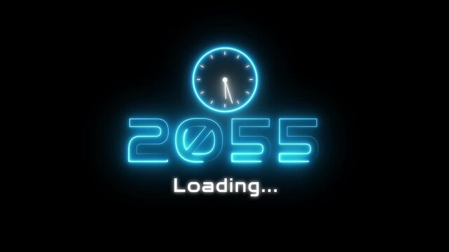 New year 2055 loading animation. Neon new year text animation. New year timer clock icon animation.