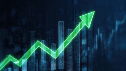 Charting a green upward trend over a dark backdrop of financial data