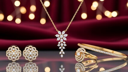 Fototapeta premium Elegant Jewelry Set with Diamonds and Gold