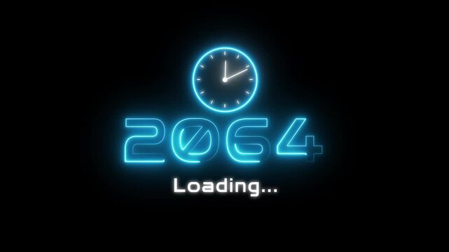 New year 2064 loading animation. Neon new year text animation. New year timer clock icon animation.