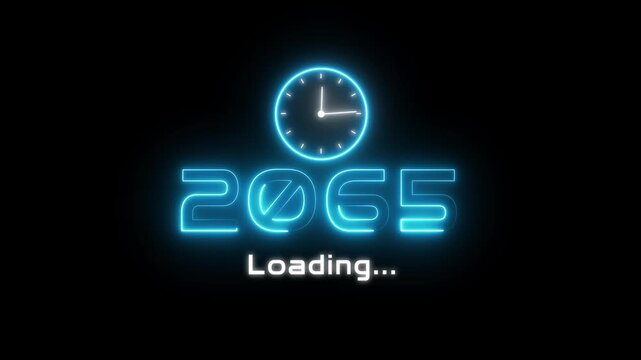 New year 2065 loading animation. Neon new year text animation. New year timer clock icon animation.