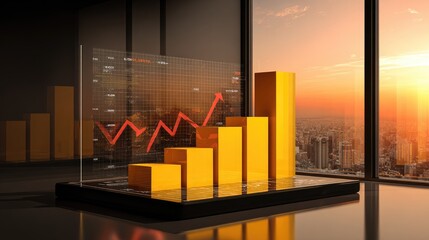 Golden Bar Chart Growth View From Modern Office