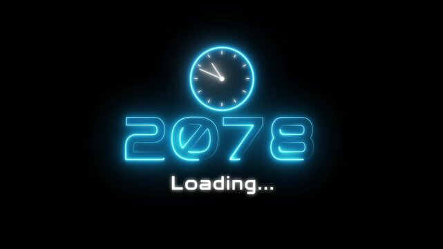 New year 2078 loading animation. Neon new year text animation. New year timer clock icon animation.