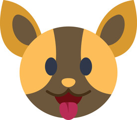Adorable cartoon puppy dog face, brown and yellow, with big eyes, sticking out its tongue