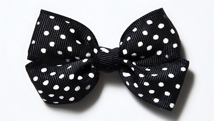 A black and white polka dot bow isolated on a plain white background
