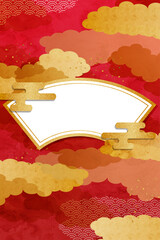 金雲と赤背景の華やかな和風フレーム