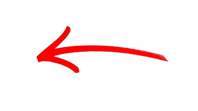 Red gritty textured brush stroke left arrow animation for UI tutorials presentations creative navigation element rough hand drawn motion graphics loop asset