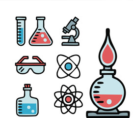 Geometric Line Art Chemistry and Laboratory Vector Icons