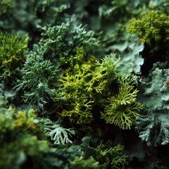 &ldquo;Macro texture of lush green moss and lichen forming layered organic clusters in soft forest lighting&rdquo;