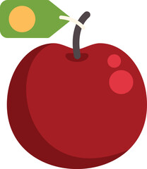 Cartoon illustration of a red apple carrying a green price tag with an empty space for text, perfect for sales and promotions