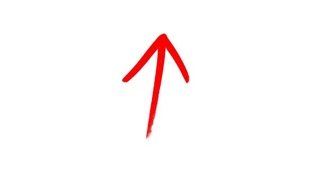 Red gritty textured dry brush up arrow animation for UI tutorials presentations creative navigation element rough hand drawn motion graphics loop asset