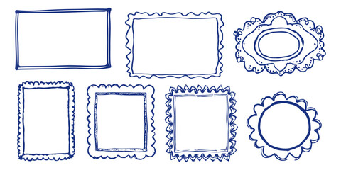 Hand Drawn Retro Vintage Frames Set. Charcoal Borders Collection. Simple Vintage Frames in Crayon Sketch Style. Vector Illustration