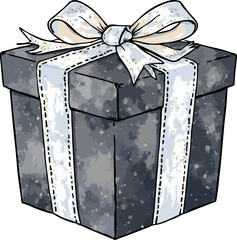 Gift Box Watercolor Vector Illustration. Present Symbol for a Christmas, Birthday, Party, Holiday Design. Gift Box with Ribbon Bow Trendy Sketch Style for Holiday Design and Anniversary