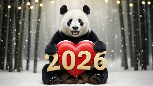 panda bear with red heart - Powered by Adobe