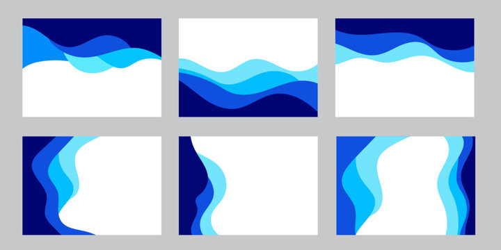 Abstract blue wave patterns collection on clean white background