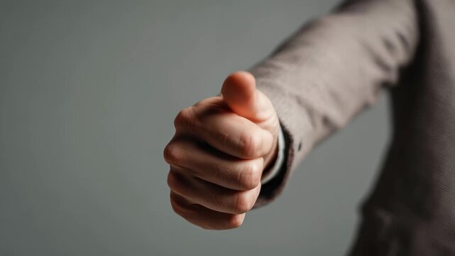 Hand giving thumbs up gesture in a professional setting, symbolizing approval and positivity during a business discussion or meeting