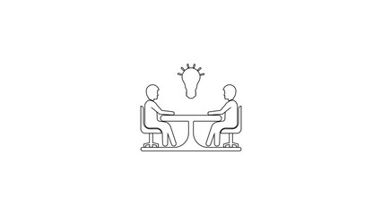 Icon of two people meeting under overhead light, business discussion and interview concept, professional conversation, partnership and collaboration symbol, teamwork communication illustration vector