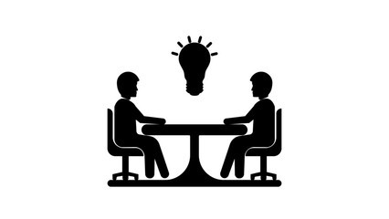 Icon of two people meeting under overhead light, business discussion and interview concept, professional conversation, partnership and collaboration symbol, teamwork communication illustration vector