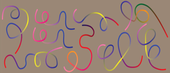 Abstract colorful curved lines on a neutral gray background creating a modern artistic pattern with vibrant hues and fluid shapes