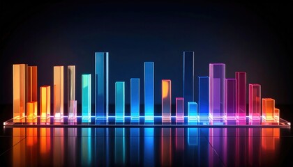 Colorful, shiny bars reflecting on dark surface