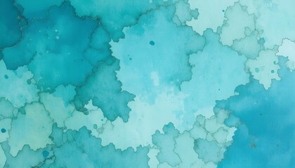Fototapeta premium Blue Green Watercolor Abstract Painting with Stained Pattern and Soft Turquoise Gradient Textures