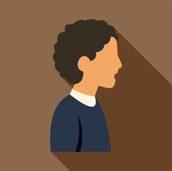 Person flat design profile icon showing a man speaking with a long shadow