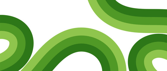 Modern abstract green banner with layered curved shapes and smooth flowing lines on a clean white background, ideal for eco branding, presentations, and digital layouts.
