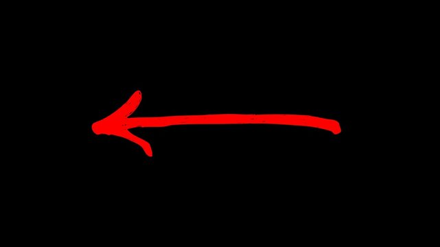 Red rough hand drawn horizontal left arrow animation for UI tutorials presentations creative navigation element textured motion graphics loop asset