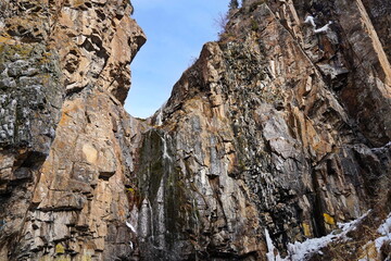 Rock formation, mountainous terrain. Ile-Alatau National Nature Park.