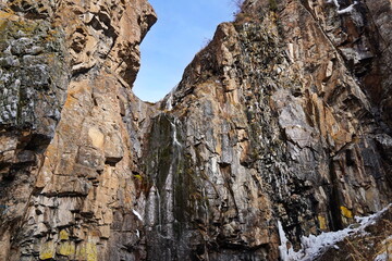 Rock formation, mountainous terrain. Ile-Alatau National Nature Park.