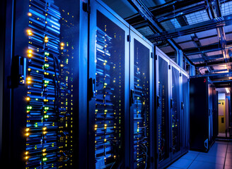 High-Tech Server Data Center with Racks and Digital Infrastructure