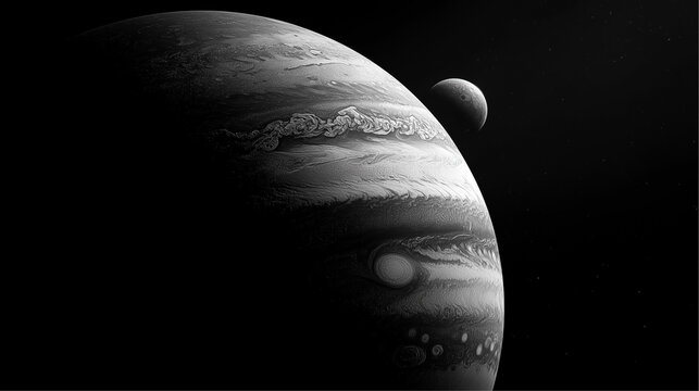 Jupiter Shadow over Icy Moon Deep Space
