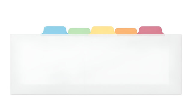 Vibrant multi-colored file folder tabs on a white organized document holder, perfect for indexing and categorizing important papers and information systematically